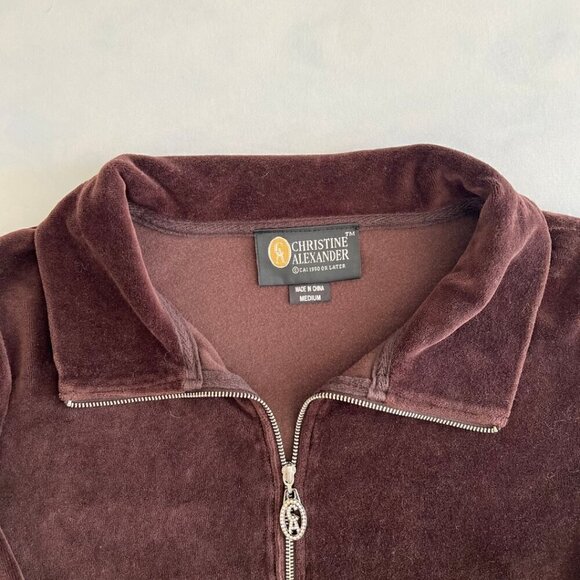 Christine Alexander Brown Full Zip Up Velour Track Jacket Women's M - Picture 4 of 8